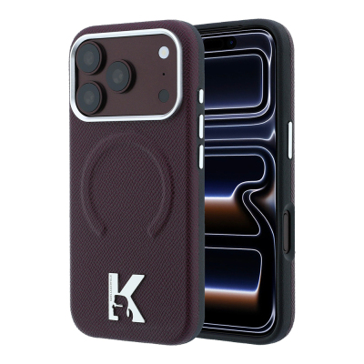 Apple iPhone 18 Pro Max Kılıf Karl Lagerfeld Orjinal Lisanslı M-safe Şarj Özellikli KHEAD Metal Logolu PU Grained Deri Kapak - Karl Lagerfeld