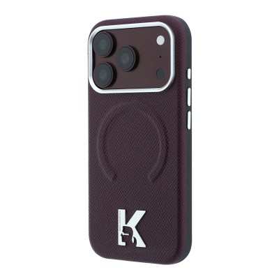 Apple iPhone 18 Pro Max Kılıf Karl Lagerfeld Orjinal Lisanslı M-safe Şarj Özellikli KHEAD Metal Logolu PU Grained Deri Kapak - 2