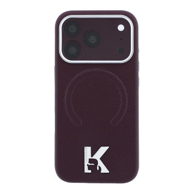 Apple iPhone 18 Pro Max Kılıf Karl Lagerfeld Orjinal Lisanslı M-safe Şarj Özellikli KHEAD Metal Logolu PU Grained Deri Kapak - 3