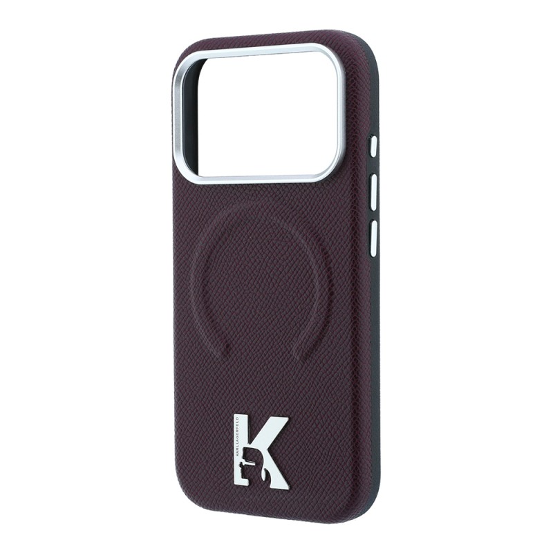 Apple iPhone 18 Pro Max Kılıf Karl Lagerfeld Orjinal Lisanslı M-safe Şarj Özellikli KHEAD Metal Logolu PU Grained Deri Kapak - 6