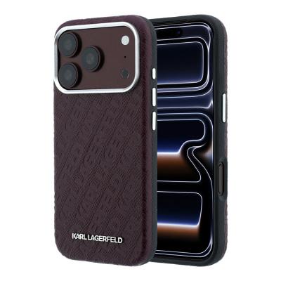 Apple iPhone 18 Pro Max Kılıf Karl Lagerfeld Orjinal Lisanslı PU Deri Damgalı Metal Yazı Logolu Grained Kapak - Karl Lagerfeld