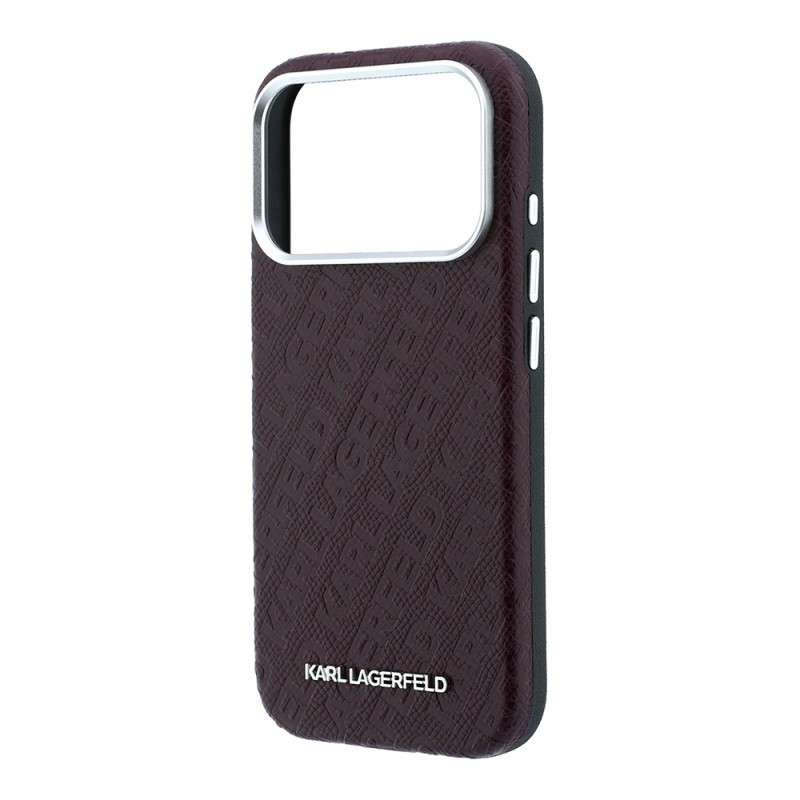 Apple iPhone 18 Pro Max Kılıf Karl Lagerfeld Orjinal Lisanslı PU Deri Damgalı Metal Yazı Logolu Grained Kapak - 6