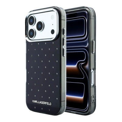 Apple iPhone 18 Pro Max Kılıf Karl Lagerfeld Orjinal Lisanslı Taşlı Elektro Kaplama Metal Logolu Kapak