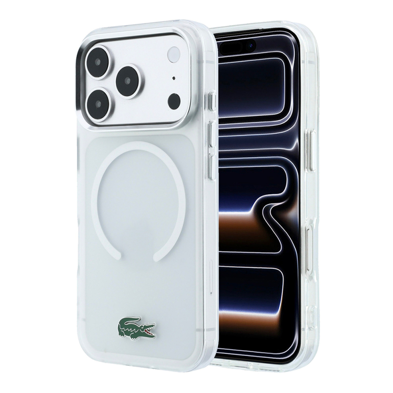 Apple iPhone 18 Pro Max Kılıf Lacoste Orjinal Lisanslı M-safe Şarj Özellikli Lake Timsah Logolu IML Frosted Kapak - 3