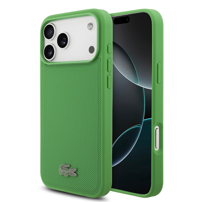 Apple iPhone 18 Pro Max Kılıf Lacoste Orjinal Lisanslı M-safe Şarj Özellikli PU Pike Desenli Metal Logolu Kapak - Lacoste