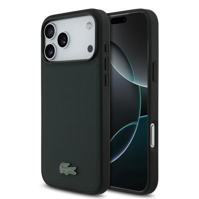 Apple iPhone 18 Pro Max Kılıf Lacoste Orjinal Lisanslı M-safe Şarj Özellikli PU Pike Desenli Metal Logolu Kapak - 3