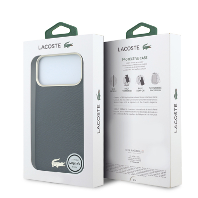 Apple iPhone 18 Pro Max Kılıf Lacoste Orjinal Lisanslı M-Safe Şarj Özellikli PVC Yarı Pike Desenli Arka Yüzey İkonik Timsah Dokuma Logolu Kapak - 32
