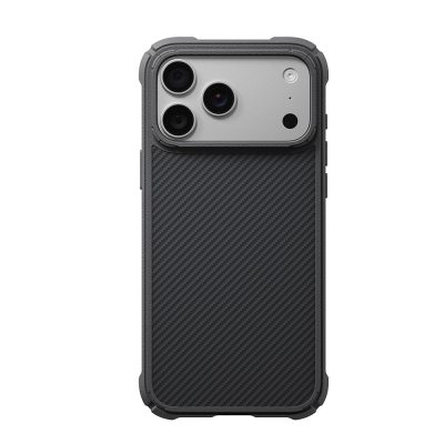 Apple iPhone 18 Pro Max Kılıf M-safe Şarj Özellikli 600D Aramid Fiber Pitaka Black-Grey Twill Serisi Cairn Kapak - Pitaka