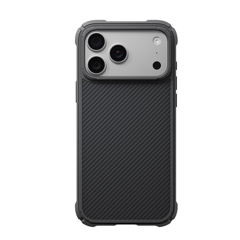 Apple iPhone 18 Pro Max Kılıf M-safe Şarj Özellikli 600D Aramid Fiber Pitaka Black-Grey Twill Serisi Cairn Kapak - 1