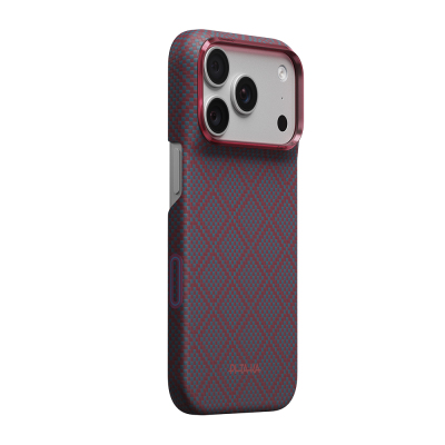 Apple iPhone 18 Pro Max Kılıf M-safe Şarj Özellikli Aramid Karbon Fiber Pitaka Argyle Serisi Kapak - Pitaka