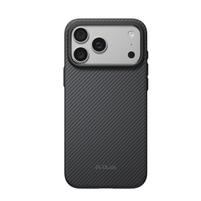 Apple iPhone 18 Pro Max Kılıf M-safe Şarj Özellikli Aramid Karbon Fiber Pitaka Military-Grade Classic Serisi New Logo Black-Grey Twill Kapak - Pitaka