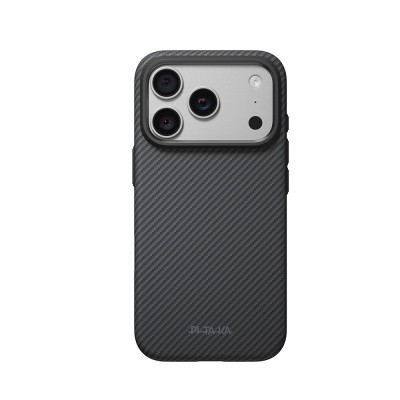 Apple iPhone 18 Pro Max Kılıf M-safe Şarj Özellikli Aramid Karbon Fiber Pitaka Military-Grade Classic Serisi New Logo Black-Grey Twill Kapak - 14