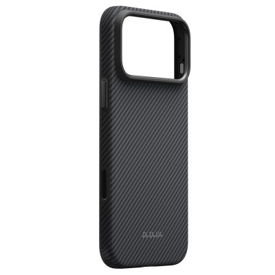 Apple iPhone 18 Pro Max Kılıf M-safe Şarj Özellikli Aramid Karbon Fiber Pitaka Military-Grade Classic Serisi New Logo Black-Grey Twill Kapak - 2