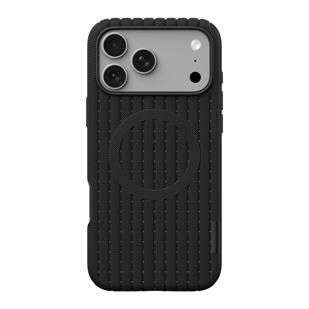Apple iPhone 18 Pro Max Kılıf M-Safe Şarj Özellikli Çizgi Desenli Kumaş Dokulu Zore Paris Lorin Kapak - Siyah