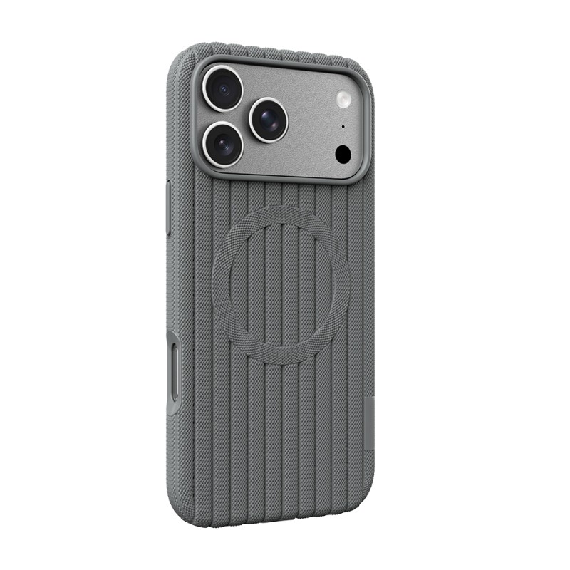 Apple iPhone 18 Pro Max Kılıf M-Safe Şarj Özellikli Çizgi Desenli Kumaş Dokulu Zore Paris Lorin Kapak - 18