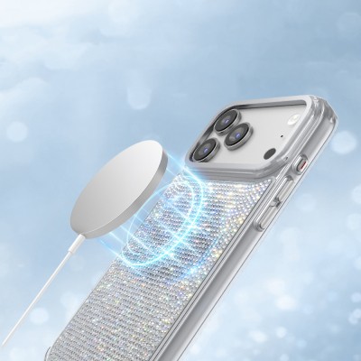 Apple iPhone 18 Pro Max Kılıf M-Safe Şarj Özellikli El İşlemeli Swarovski Taşlı Zore Paris Riva Sert PC Kapak - 6