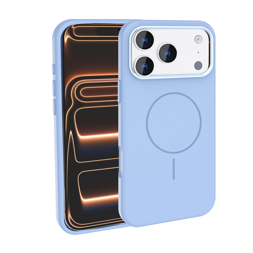 Apple iPhone 18 Pro Max Kılıf M-Safe Şarj Özellikli Metal Kamera Çerçeveli Zore Edi Silikon Kapak - Açık Mavi