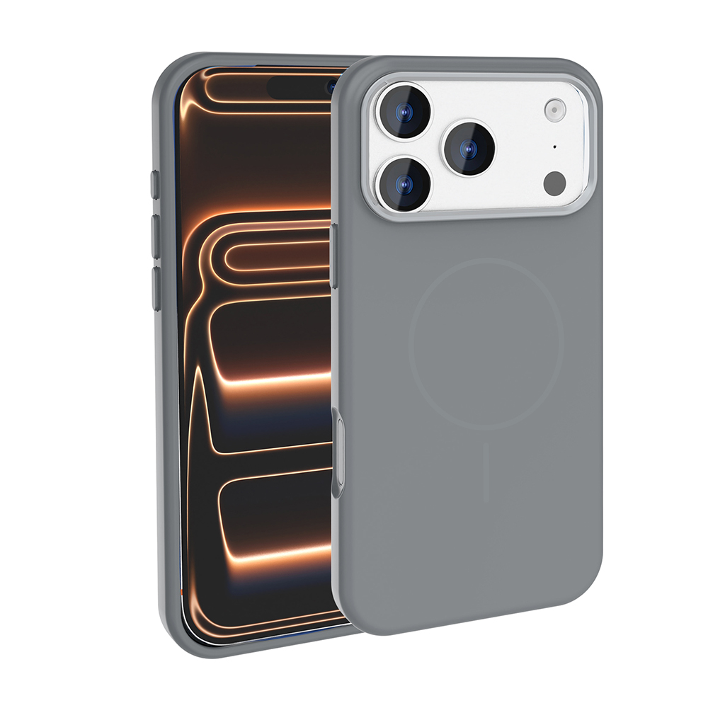 Apple iPhone 18 Pro Max Kılıf M-Safe Şarj Özellikli Metal Kamera Çerçeveli Zore Edi Silikon Kapak - Titanyum-Gri