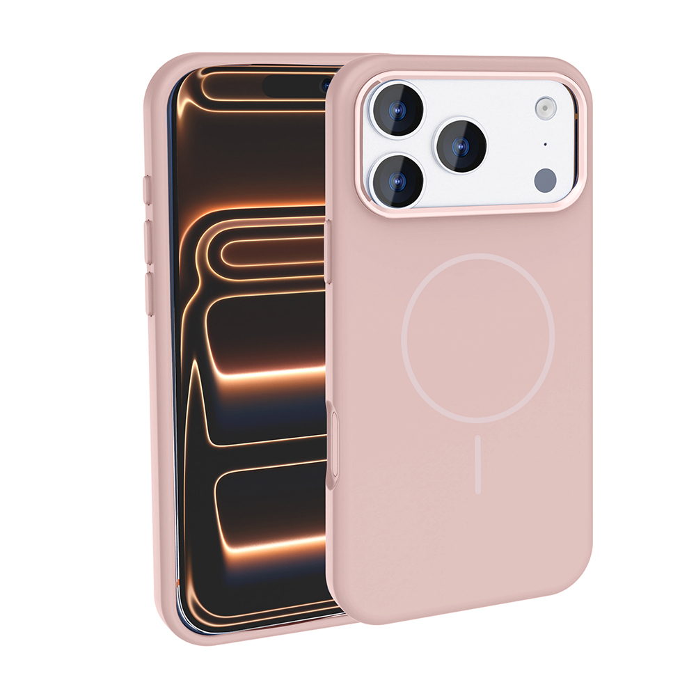 Apple iPhone 18 Pro Max Kılıf M-Safe Şarj Özellikli Metal Kamera Çerçeveli Zore Edi Silikon Kapak - Rose Gold
