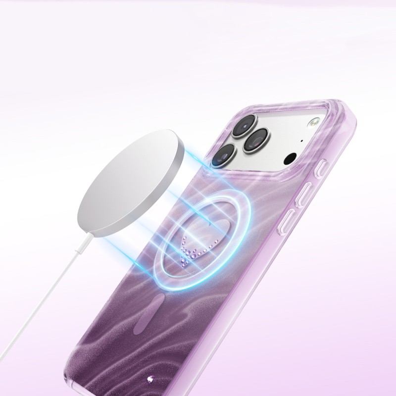 Apple iPhone 18 Pro Max Kılıf M-Safe Şarj Özellikli Orjinal Swarovski Taşlı Zore Paris Rovix Sert PC Kapak - 24