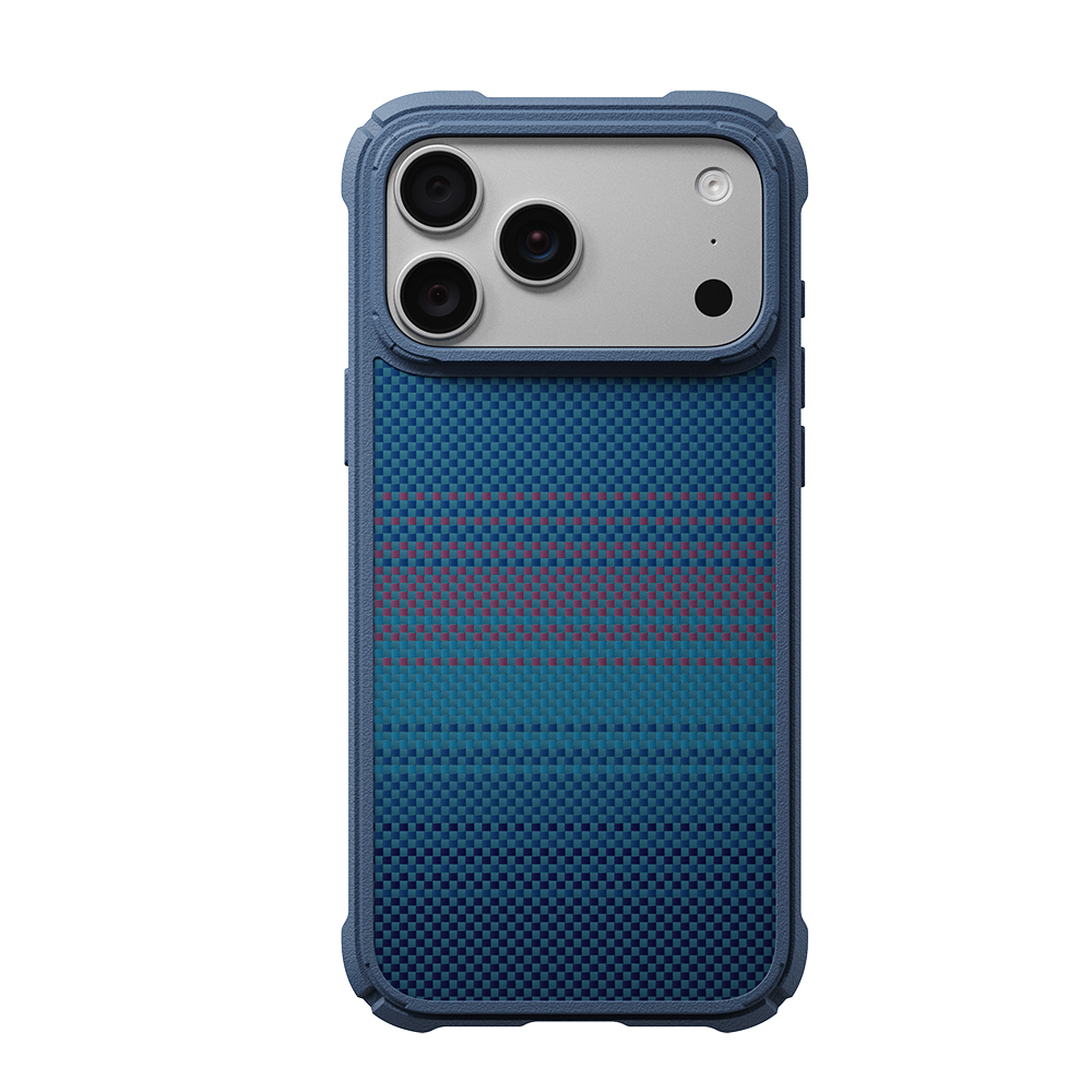 Apple iPhone 18 Pro Max Kılıf M-safe Şarj Özellikli Pitaka Tactile Woven Sunset-Moonrise Aramid Serisi Cairn Kapak - Lacivert
