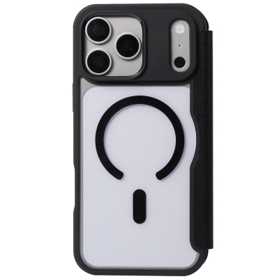 Apple iPhone 18 Pro Max Kılıf M-safe Şarj Özellikli Vegan Deri Tasarımlı Şeffaf Arka Yüzey Kartlıklı Raptic Urban Folio Serisi Kapak - Raptic