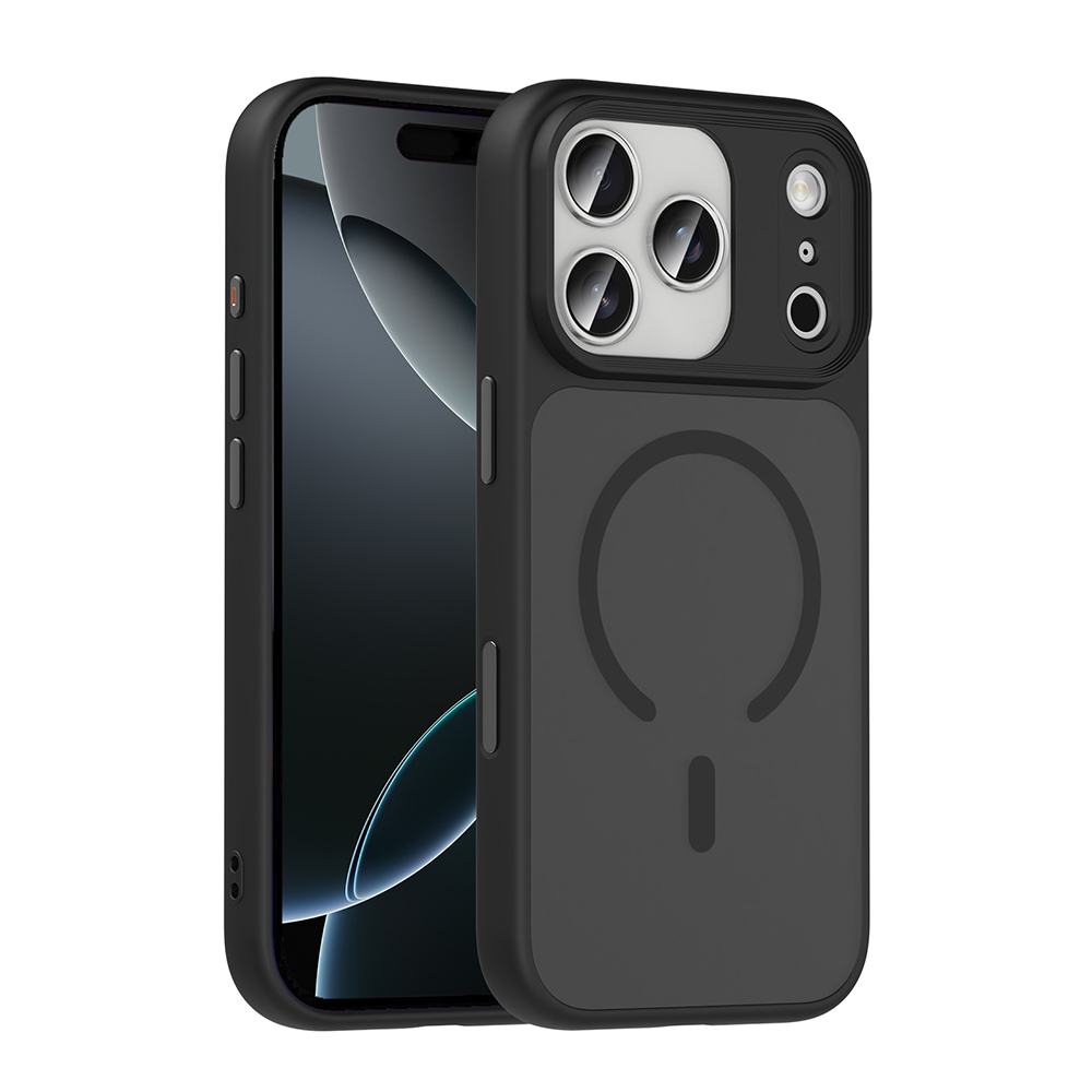 Apple iPhone 18 Pro Max Kılıf Mat Arka Yüzey Wireless Şarj Özellikli Zore Flet M-safe Kapak - Siyah