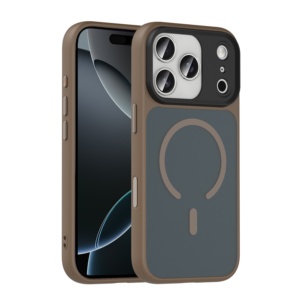 Apple iPhone 18 Pro Max Kılıf Mat Arka Yüzey Wireless Şarj Özellikli Zore Flet M-safe Kapak - Desert Titanyum