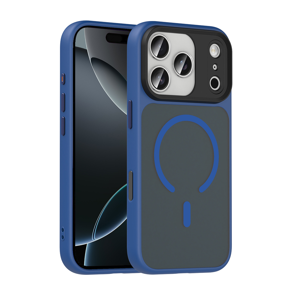 Apple iPhone 18 Pro Max Kılıf Mat Arka Yüzey Wireless Şarj Özellikli Zore Flet M-safe Kapak - Lacivert