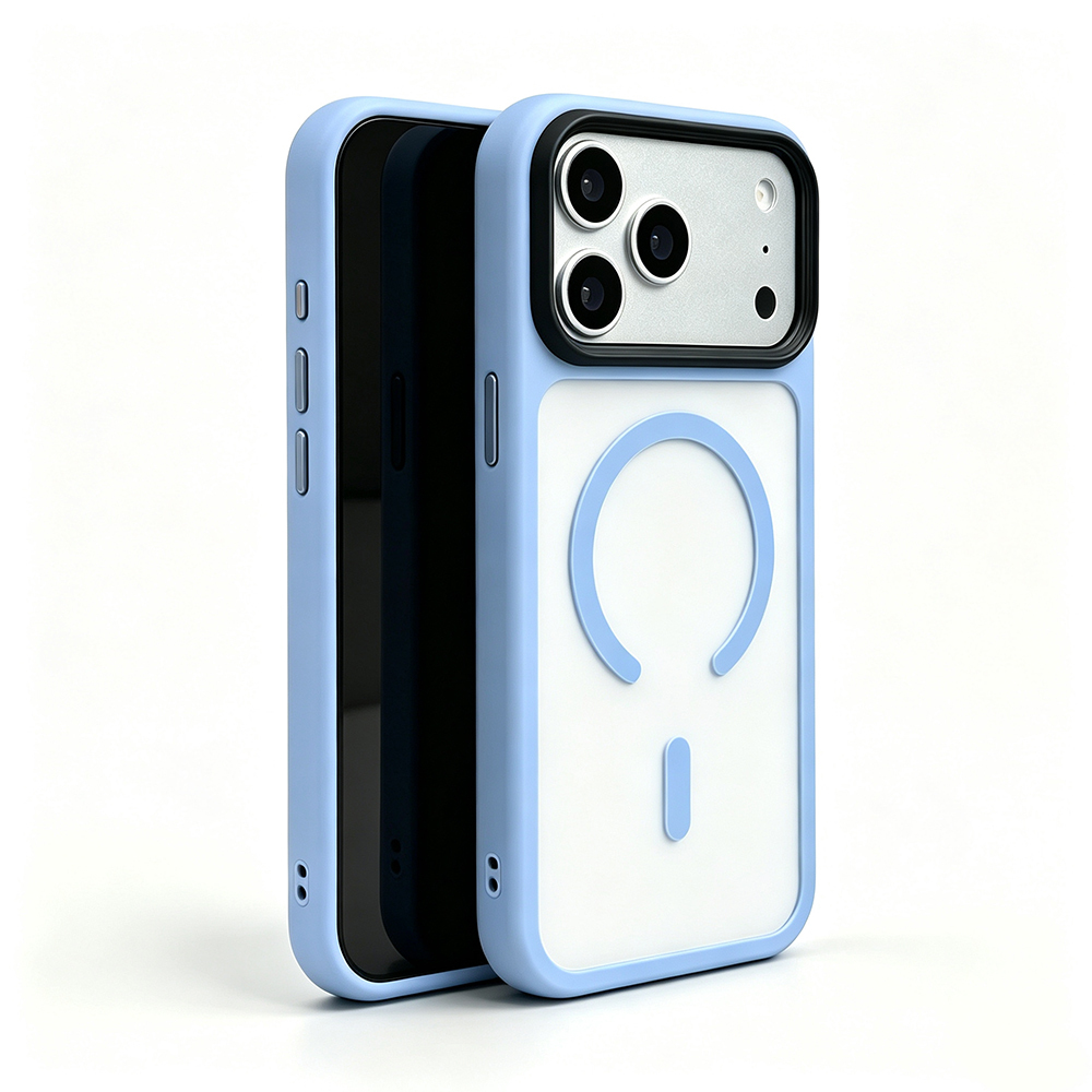 Apple iPhone 18 Pro Max Kılıf Mat Arka Yüzey Wireless Şarj Özellikli Zore Flet M-safe Kapak - Açık Mavi
