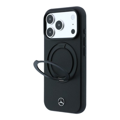 Apple iPhone 18 Pro Max Kılıf Mercedes Benz Orjinal Lisanslı M-safe Şarj Özellikli 360 Derece Dönebilen Standlı Metal Logolu PU Kapak