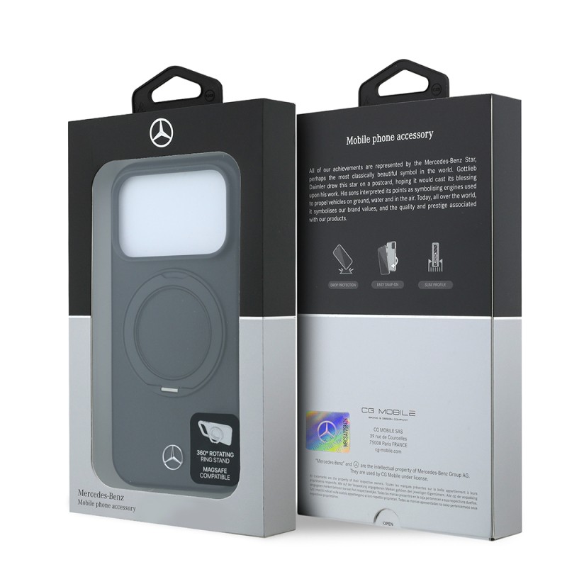 Apple iPhone 18 Pro Max Kılıf Mercedes Benz Orjinal Lisanslı M-safe Şarj Özellikli 360 Derece Dönebilen Standlı Metal Logolu PU Kapak - 8