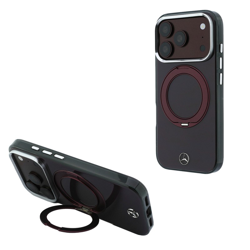 Apple iPhone 18 Pro Max Kılıf Mercedes Benz Orjinal Lisanslı M-safe Şarj Özellikli 360 Derece Dönebilen Standlı Metal Logolu Sert PC Kapak - 10