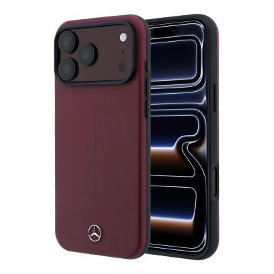Apple iPhone 18 Pro Max Kılıf Mercedes Benz Orjinal Lisanslı M-safe Şarj Özellikli Metal Yıldız Logolu Çizgili Deri Kapak - Mercedes Benz
