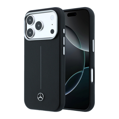 Apple iPhone 18 Pro Max Kılıf Mercedes Benz Orjinal Lisanslı M-safe Şarj Özellikli Metal Yıldız Logolu Çizgili Deri Kapak - 2
