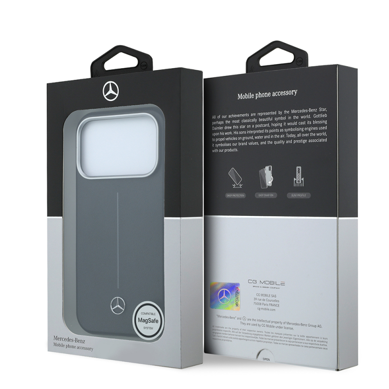 Apple iPhone 18 Pro Max Kılıf Mercedes Benz Orjinal Lisanslı M-safe Şarj Özellikli Metal Yıldız Logolu Çizgili Deri Kapak - 16
