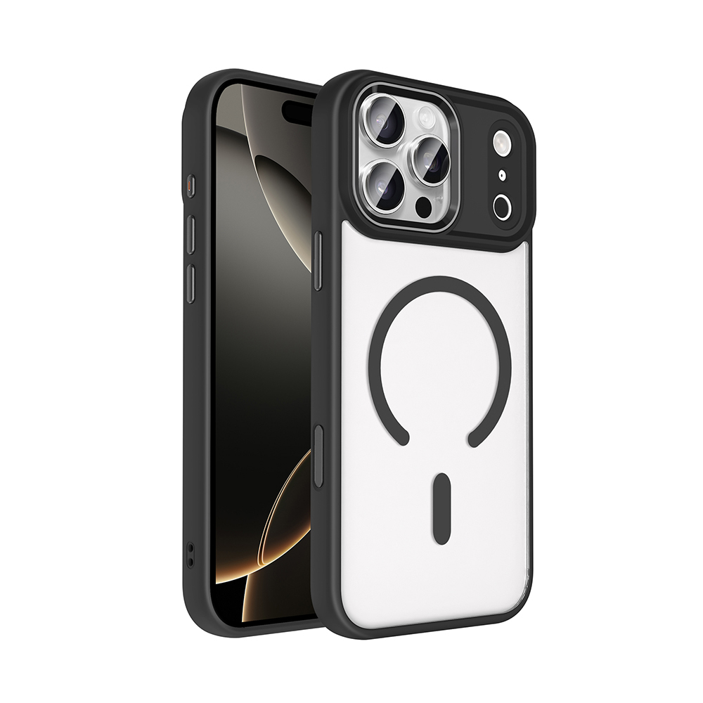 Apple iPhone 18 Pro Max Kılıf Wireless Şarj Özellikli Zore Krom M-safe Silikon Kapak - Siyah