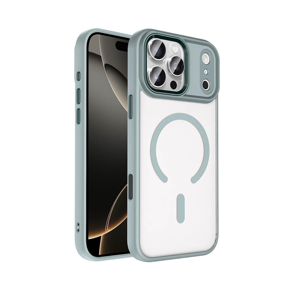 Apple iPhone 18 Pro Max Kılıf Wireless Şarj Özellikli Zore Krom M-safe Silikon Kapak - Gri