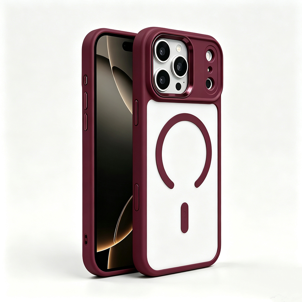 Apple iPhone 18 Pro Max Kılıf Wireless Şarj Özellikli Zore Krom M-safe Silikon Kapak - Mürdüm