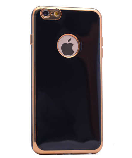 Apple iPhone 6 Plus Kılıf Zore Arkası Parlak 360 Silikon - Siyah-Gold