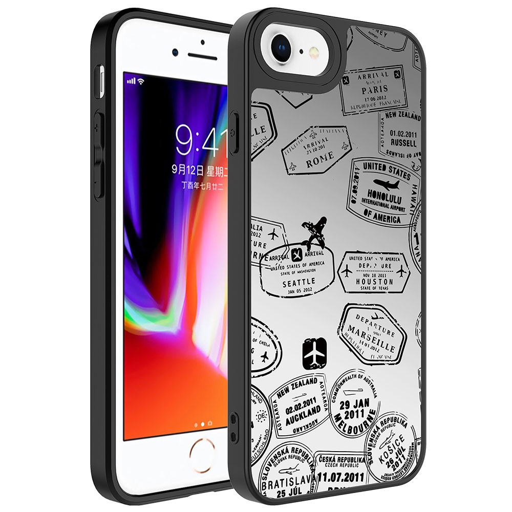 Apple iPhone 8 Plus Kılıf Aynalı Desenli Kamera Korumalı Parlak Zore Mirror Kapak - Seyahat