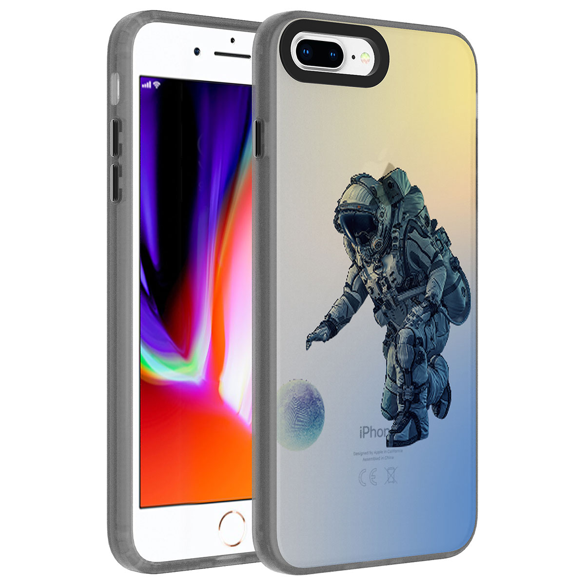 Apple iPhone 8 Plus Kılıf Desenli Zore Dragon Sert Kapak - Astronot