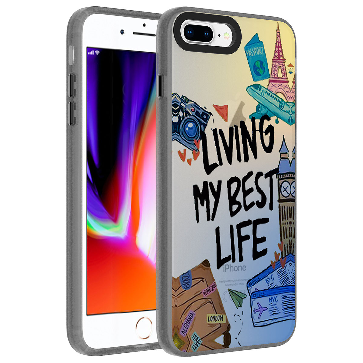 Apple iPhone 8 Plus Kılıf Desenli Zore Dragon Sert Kapak - Seyahat