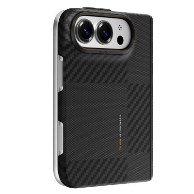 Apple iPhone Duo Case with M-safe Charging Feature, Metal Camera Frame, Raptic Aramid SkinPro Mondrian Series Carbon Cover - 1
