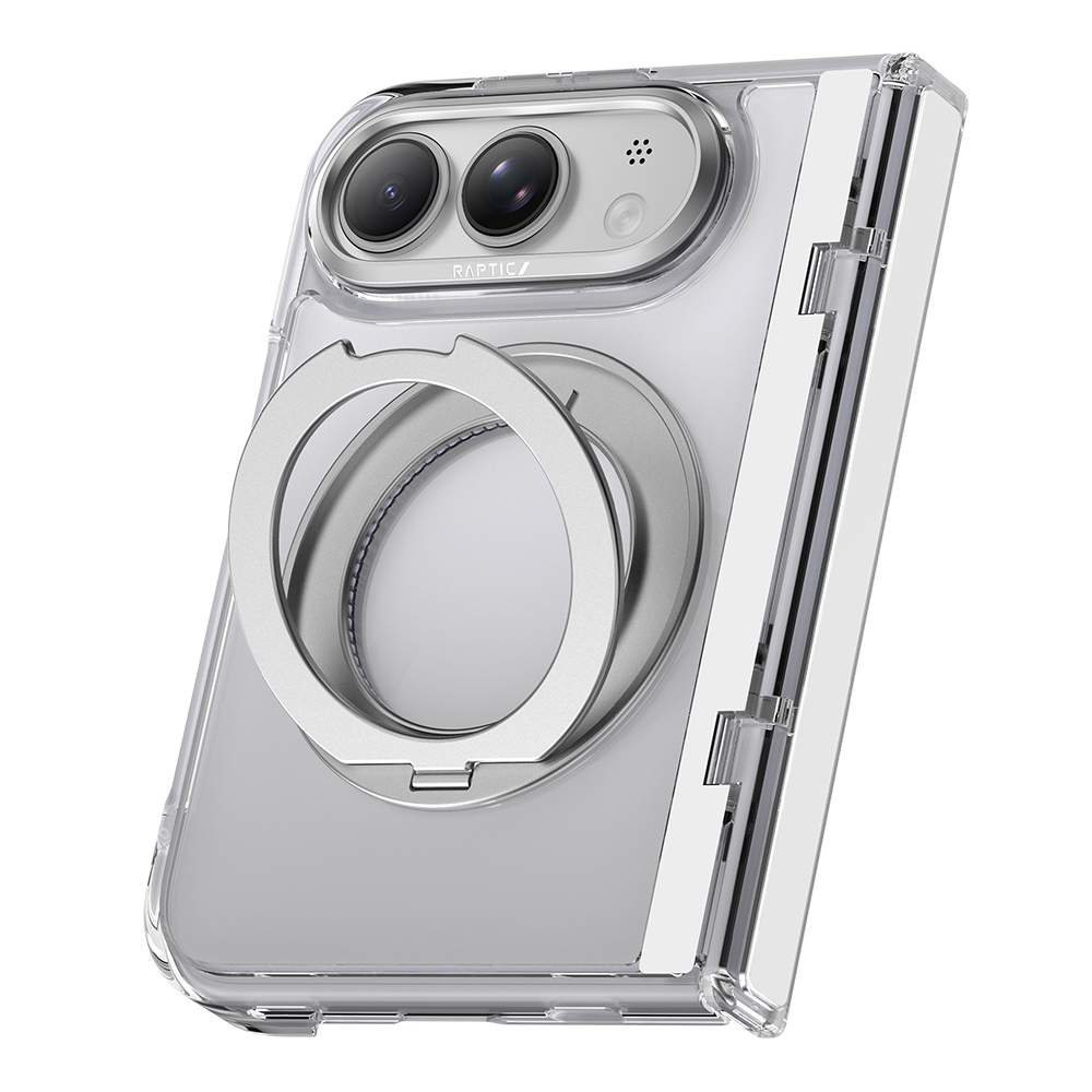 Apple iPhone Duo (Fold) Kılıf M-safe Şarj Özellikli Raptic Air Stand Serisi Aynalı Arka Yüzey Standlı Kapak - Şeffaf