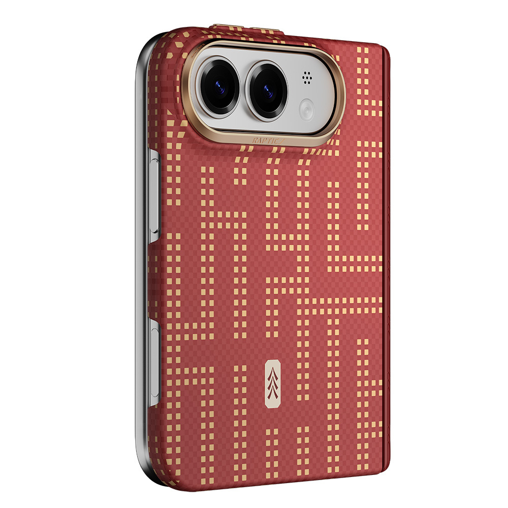 Apple iPhone Duo (Fold) Kılıf M-safe Şarj Özellikli Raptic Aramid SkinPro Grid Serisi Karbon Kapak