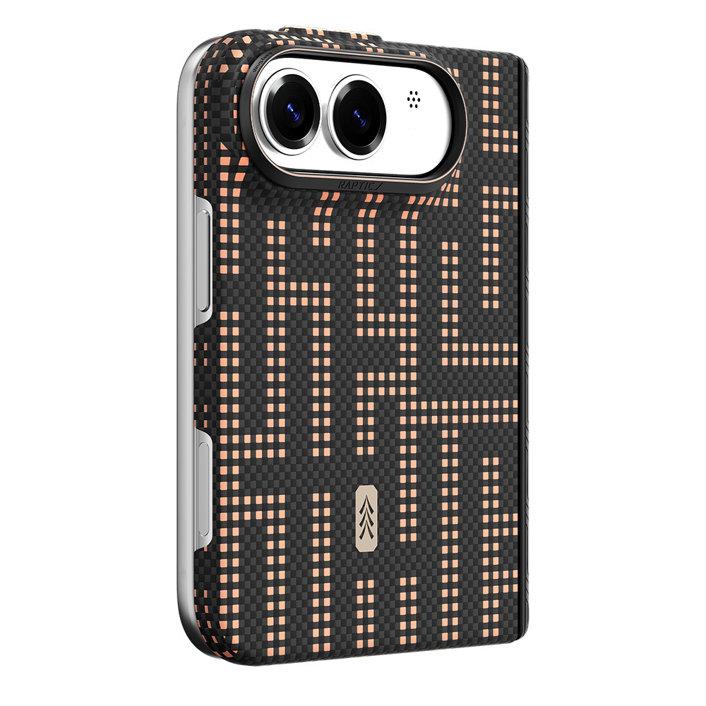 Apple iPhone Duo (Fold) Kılıf M-safe Şarj Özellikli Raptic Aramid SkinPro Grid Serisi Karbon Kapak - Siyah