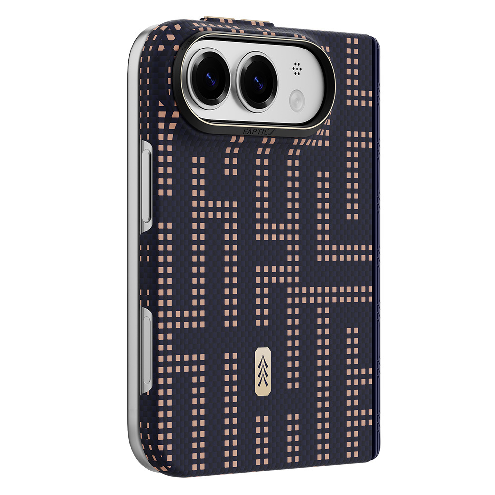 Apple iPhone Duo (Fold) Kılıf M-safe Şarj Özellikli Raptic Aramid SkinPro Grid Serisi Karbon Kapak - Lacivert