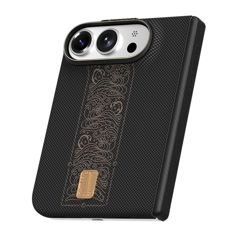 Apple iPhone Duo Kılıf M-safe Şarj Özellikli Raptic Aramid SkinPro Rise Serisi 24 Ayar Altın Kaplamalı Karbon Kapak - 4