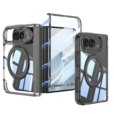 Apple iPhone Duo Kılıf M-safe Şarj Özellikli Zore Kıpta KPT-09 Ring Standlı Şeffaf Sert PC Kapak - GKK